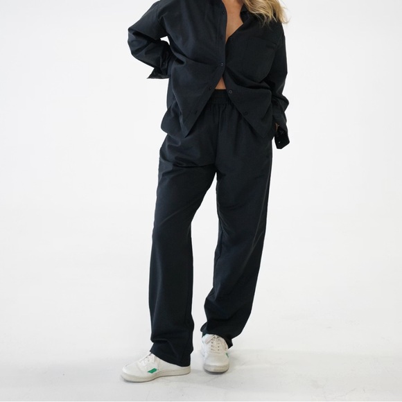 Djerf Avenue Breezy Pants Black Straight Leg Women's Pull On - Picture 2 of 7